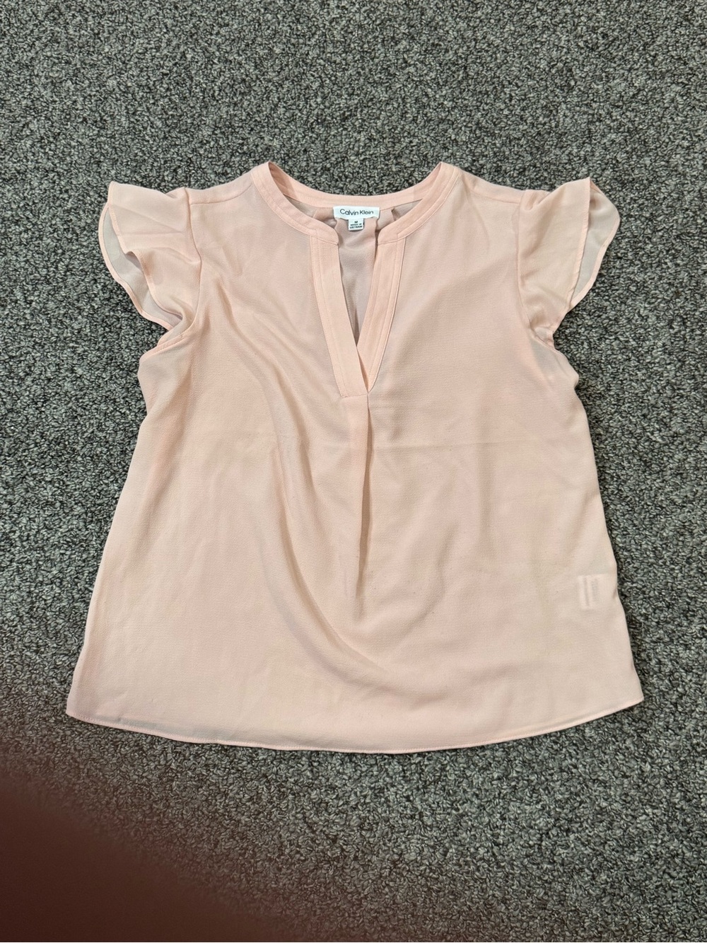 Calvin Klein Light Pink Flutter Sleeve Split-Neck Blouse - Picture 2 of 6